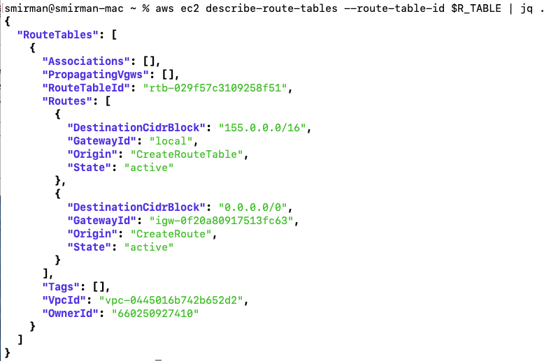 Sample Route Table output